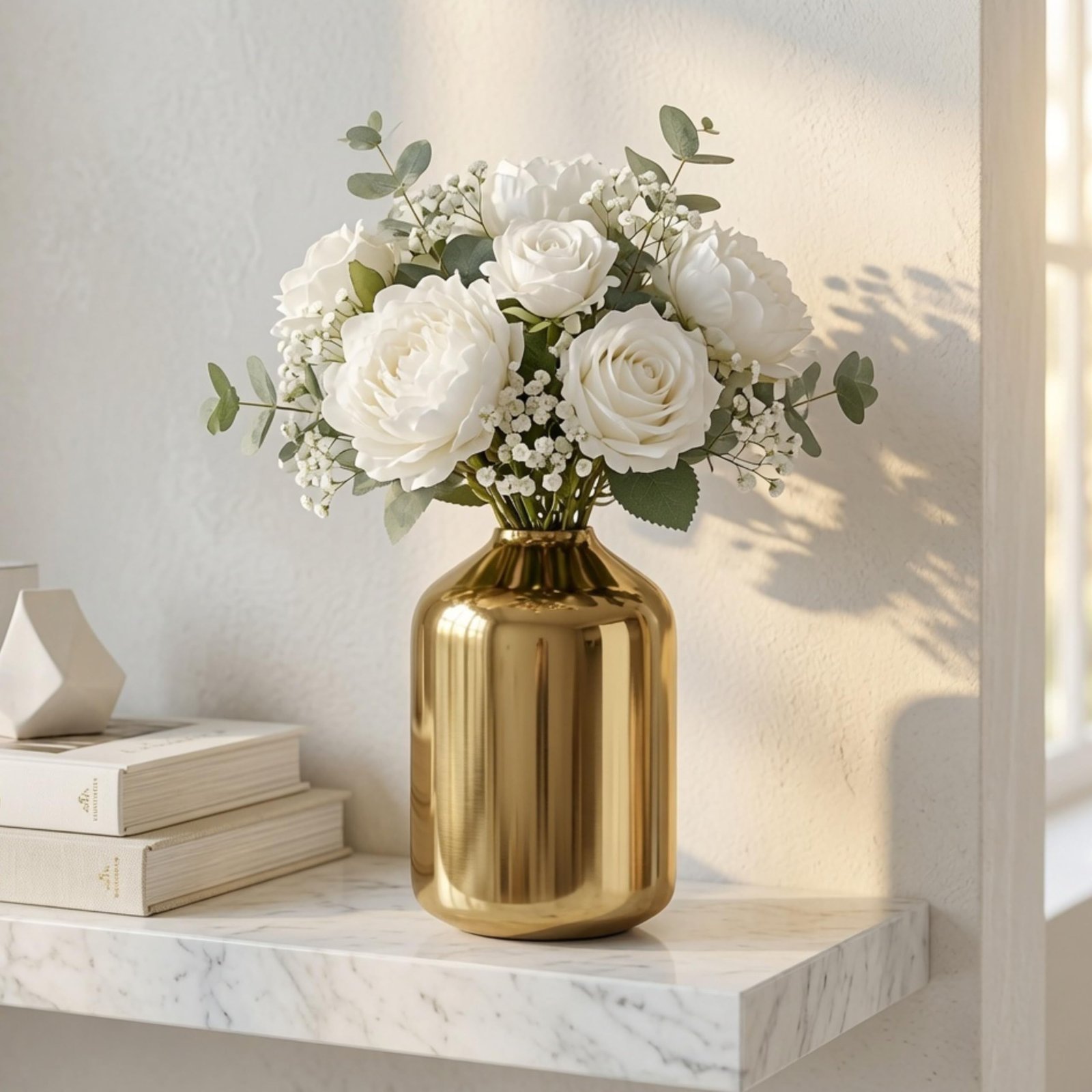 Behoma Metal Flower Vase for Home Decor Bedroom Living Room Office Wedding | Table Decorative Item for Festivals Birthday Gold (Flower Not Included, Modern)