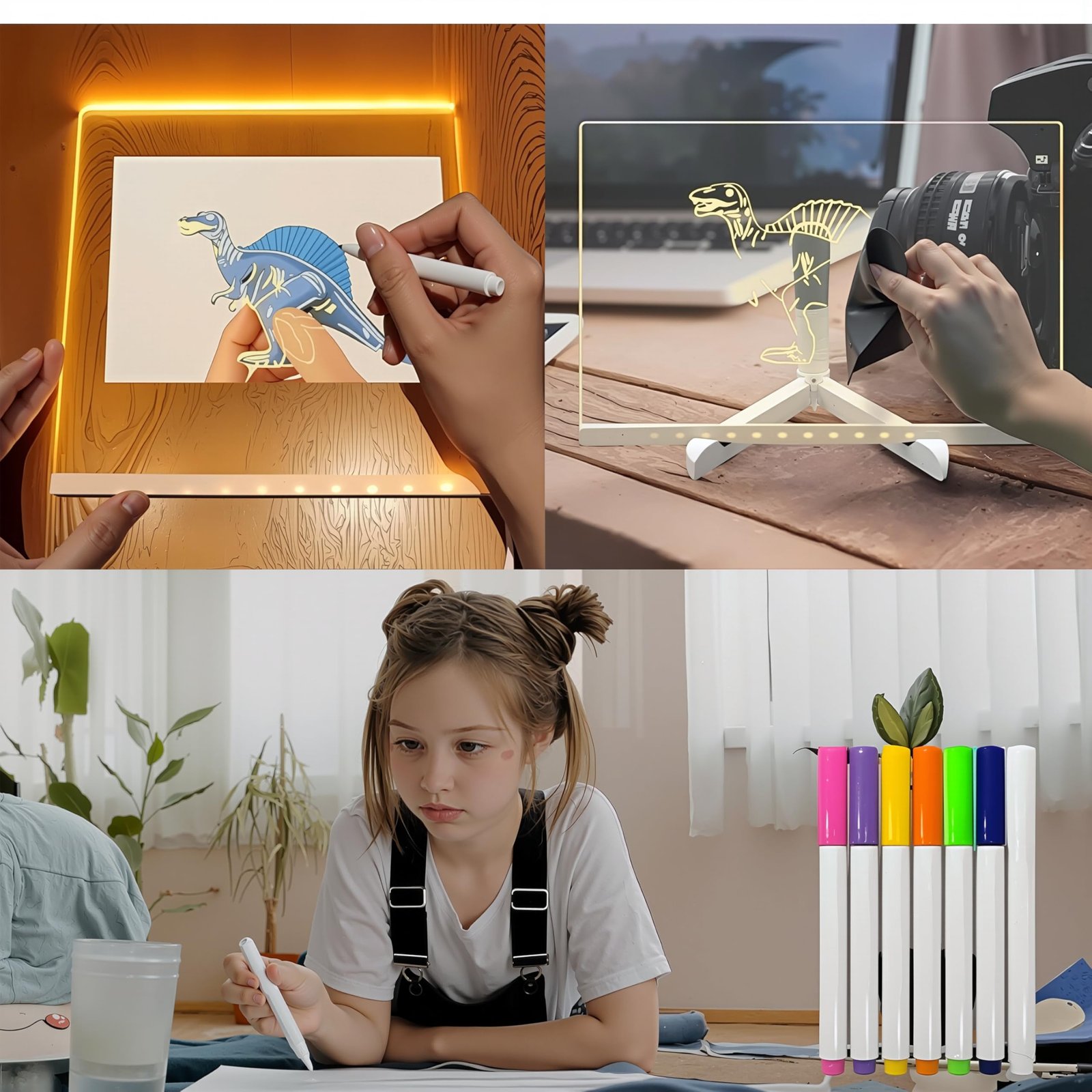 LED Acrylic Writing Board with 7 Pen & Light – 20x 20 cm DIY 3D Rewritable Message Pad, Personalized Night Lamp & LED Display for Home, Office Desk Decor & Gift (Square, 20X20 cm)