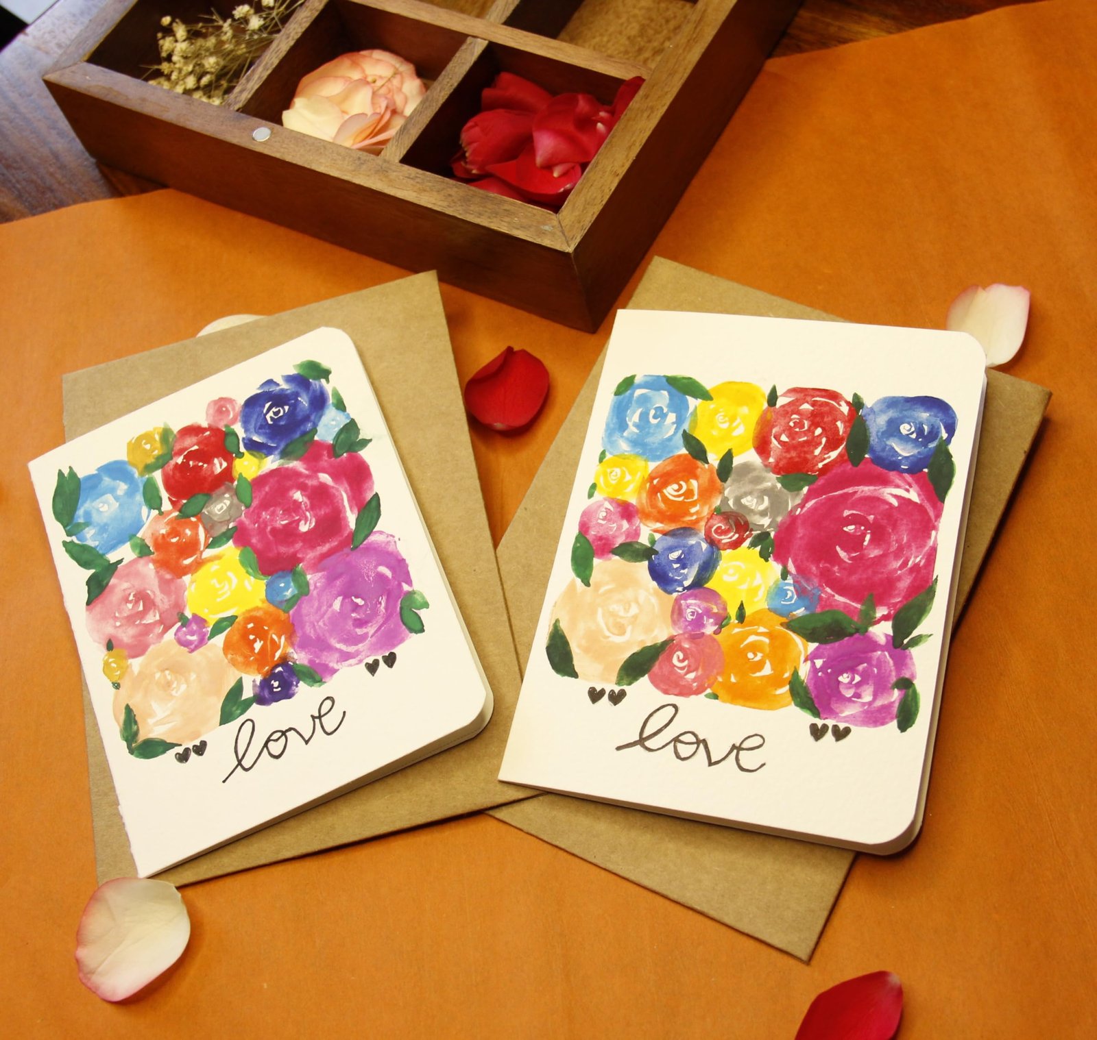 HANDMADE FOR SOUL - Handmade Watercolor Greeting Card with an envelope | Heart | Anniversary Cards For Husband | Handmade Cards | Father's Day Greeting Card | Roses Watercolors Card